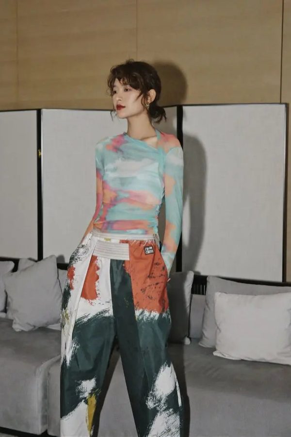 Asymmetric Tie Dye Mesh Top