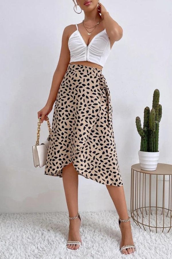 Asymmetric Tie Side Wrap Midi Skirt
