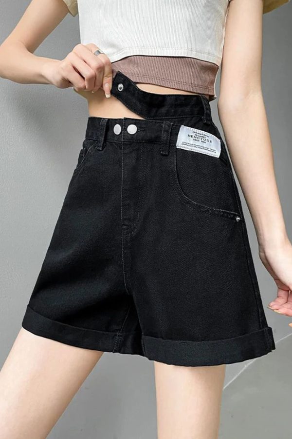 Asymmetric Waist Detail Denim Shorts