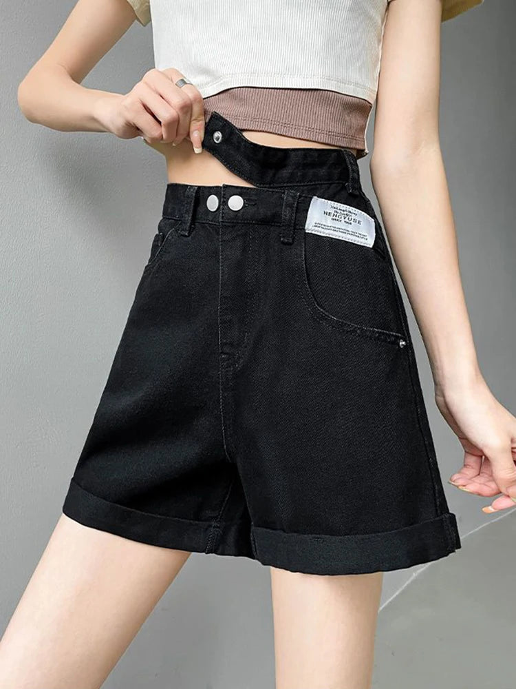 Asymmetric Waist Detail Denim Shorts Asymmetric Waist Detail Denim Shorts