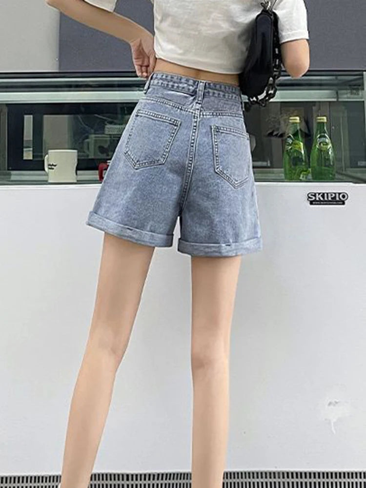 Asymmetric Waist Detail Denim Shorts Asymmetric Waist Detail Denim Shorts