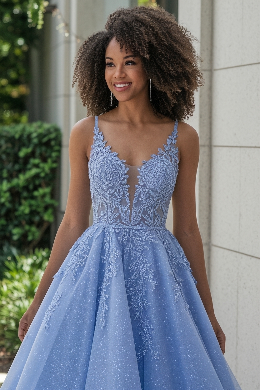 Stylish Baby Blue Prom Dresses for Black Women outfit idea