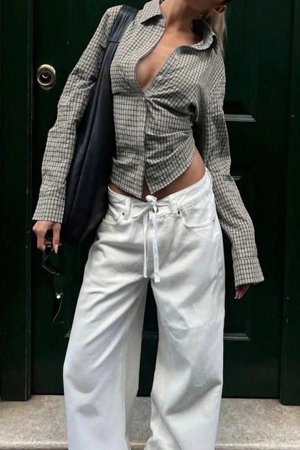 Back Tie Plaid Shirt