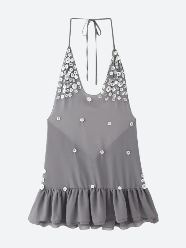 Backless Button Mini Dress