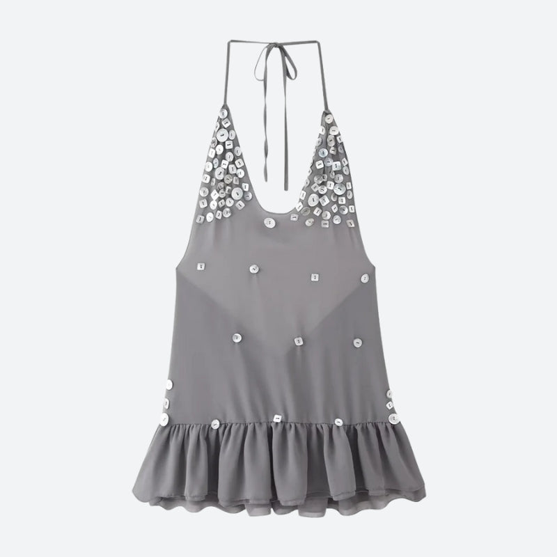 Backless Button Mini Dress Backless Button Mini Dress