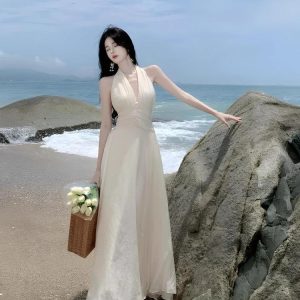 Backless Halter Neck Maxi Dress