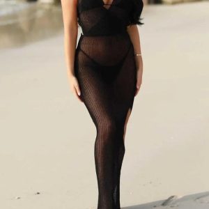 Backless Slit Crochet Maxi Dress