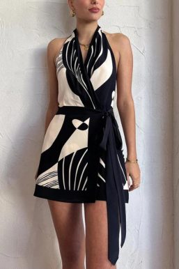 Backless Wrap Front Mini Dress