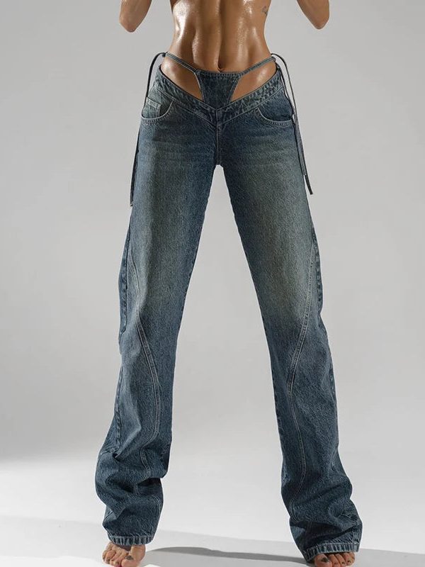 Baddie Cut Out Low Rise Denim Jeans