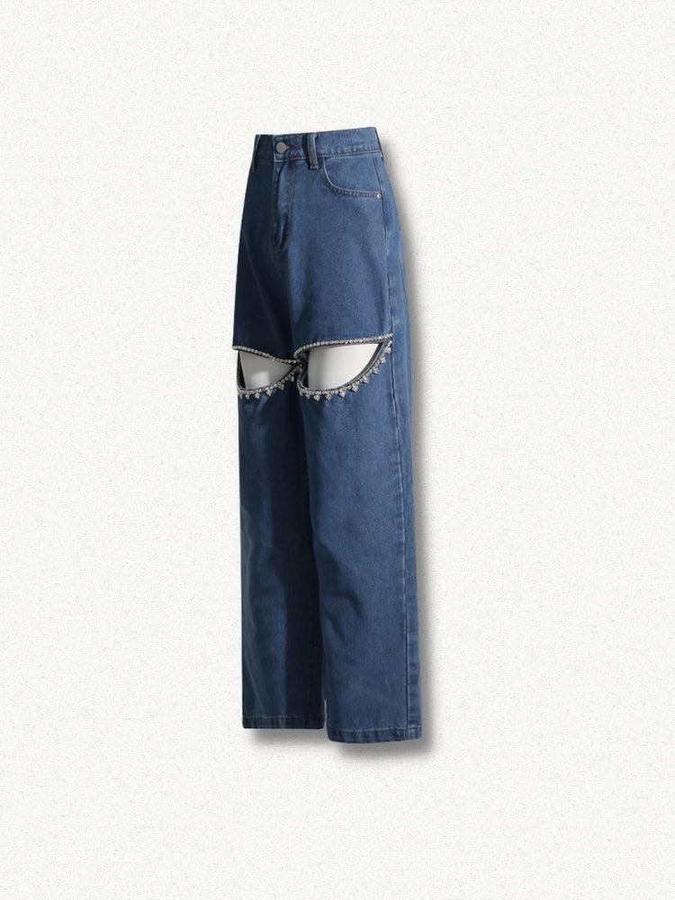 Baddie Embellished Cut-Out Jeans Baddie Embellished Cut-Out Jeans