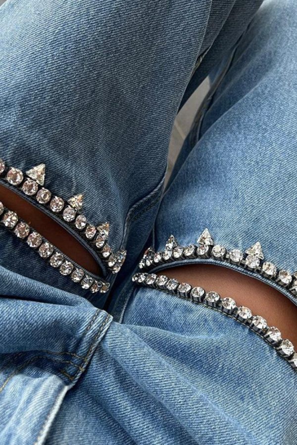 Baddie Embellished Cut-Out Jeans