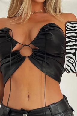 Baddie Faux Leather Lace Up Crop Top