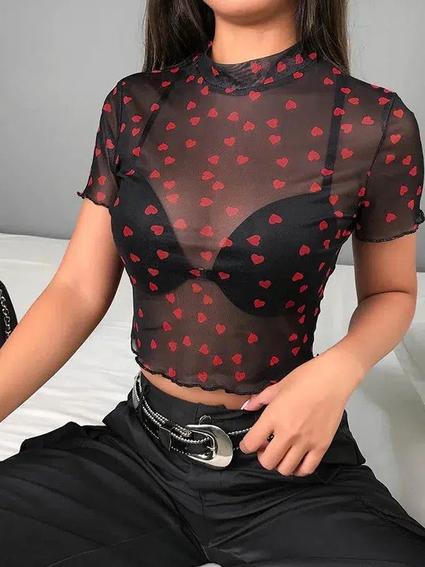 Baddie Heart Mesh Crop Top