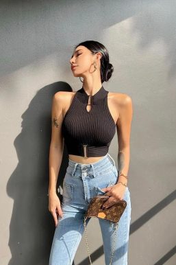 Baddie High Neck Knitted Crop Top