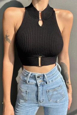 Baddie High Neck Knitted Crop Top