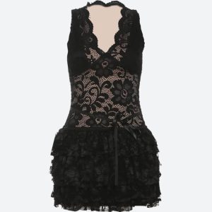 Baddie Lace Ruffled Mini Dress