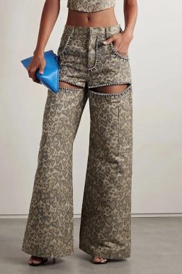 Baddie Leopard Embellished Cut Out Pants