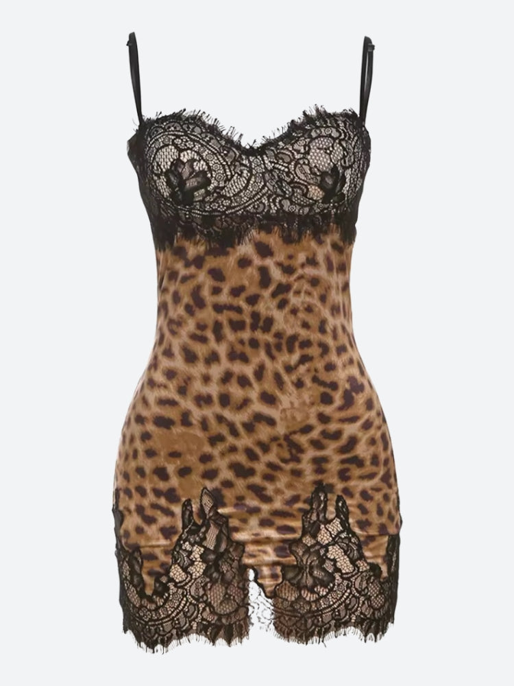Baddie Leopard Lace Mini Dress Baddie Leopard Lace Mini Dress