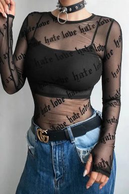 Baddie Love Hate Sheer Mesh Top