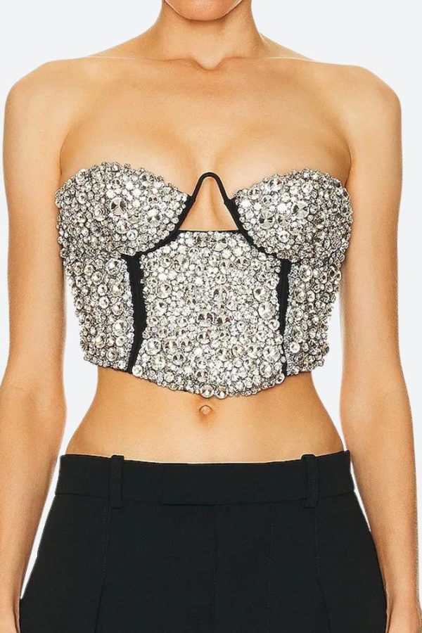 Baddie Rhinestone Bustier Crop Top