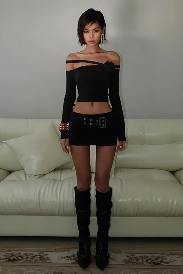 Baddie Rose Asymmetric Off Shoulder Top