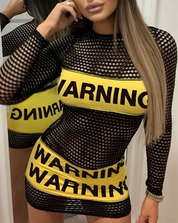 Baddie Warning Fishnet Mini Dress