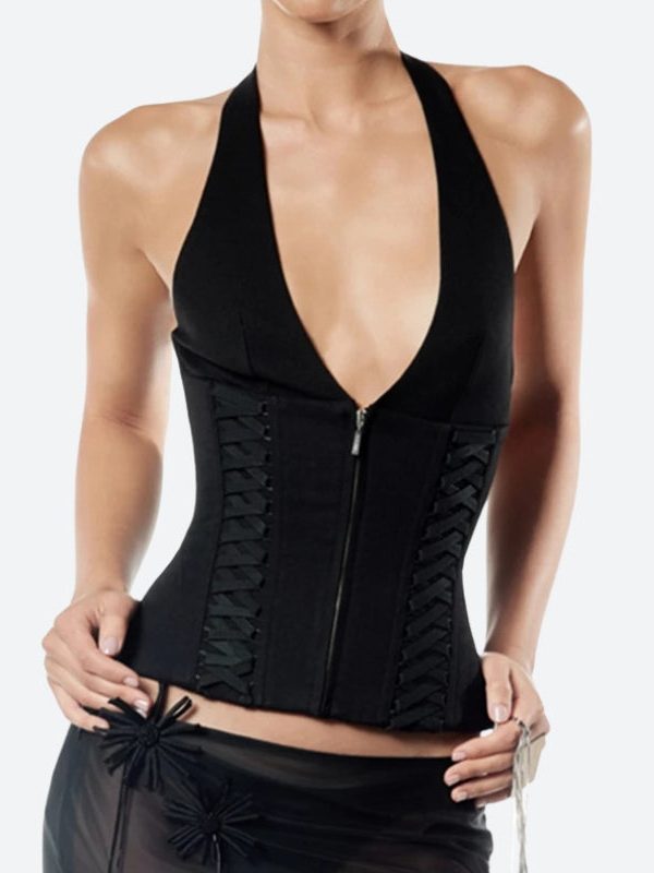 Baddie Zip Up Halter Top