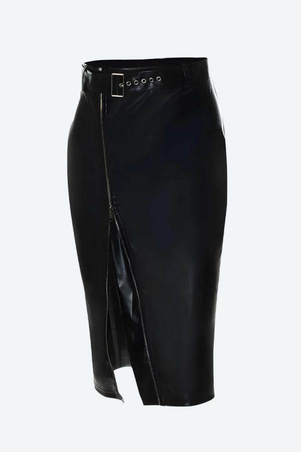 Baddie Zip Up Slit Midi Pencil Skirt