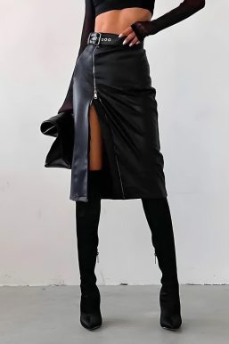 Baddie Zip Up Slit Midi Pencil Skirt