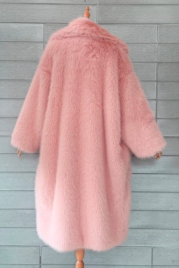 Barbiecore Plush Faux Fur Maxi Coat