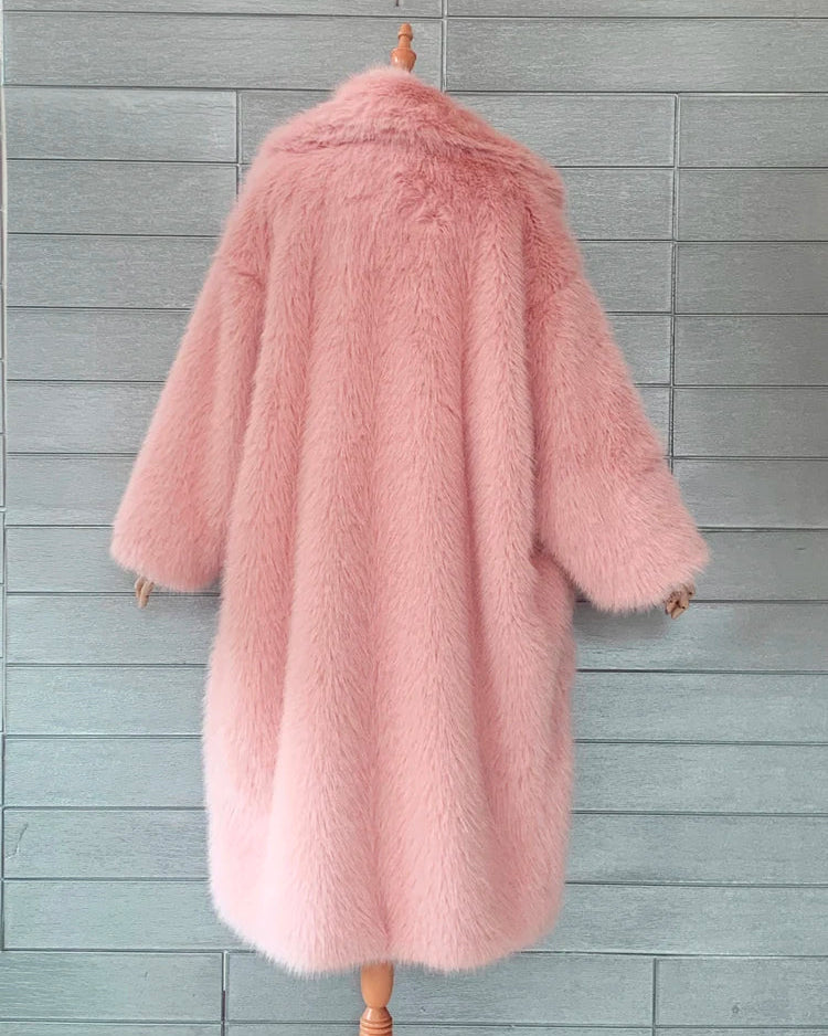 Barbiecore Plush Faux Fur Maxi Coat