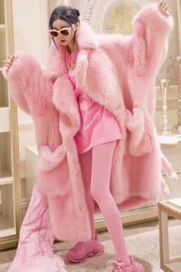 Barbiecore Plush Faux Fur Maxi Coat