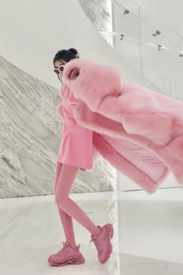 Barbiecore Plush Faux Fur Maxi Coat