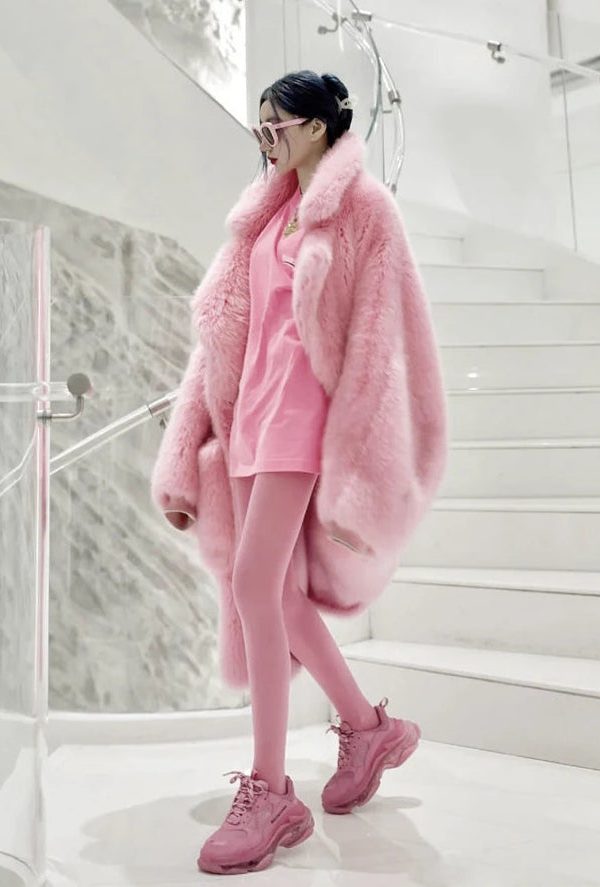 Barbiecore Plush Faux Fur Maxi Coat