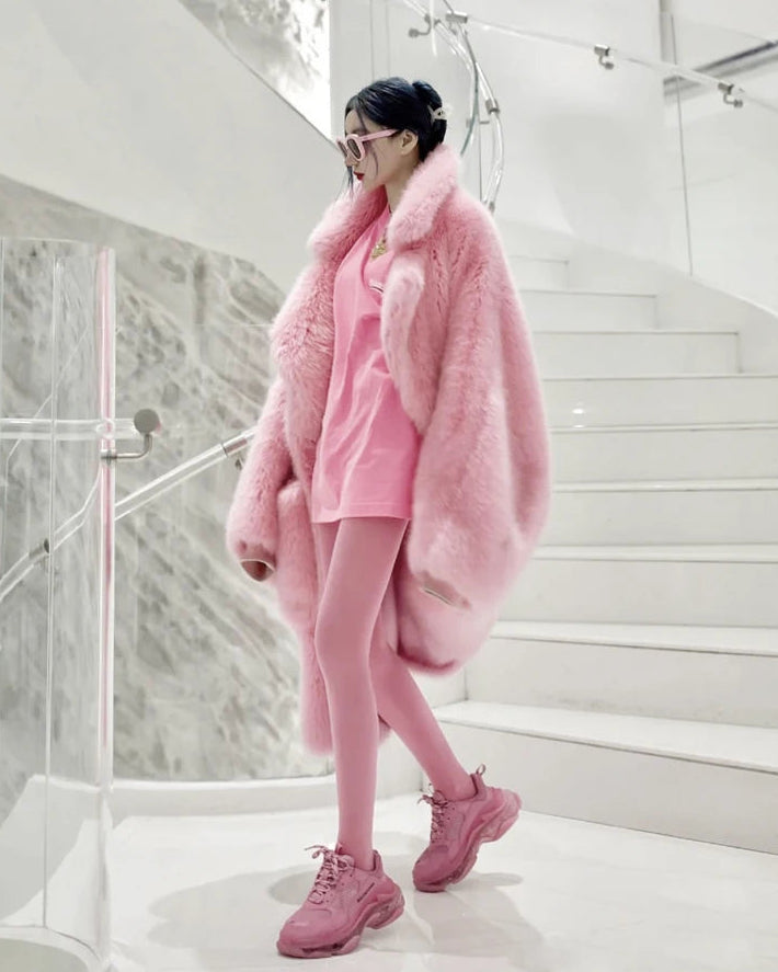 Barbiecore Plush Faux Fur Maxi Coat