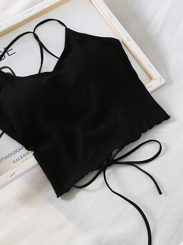 Basic Corduroy Backless Crop Top