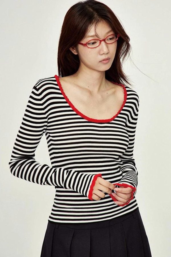 Basic Striped Scoop Neckline Top