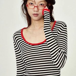 Basic Striped Scoop Neckline Top