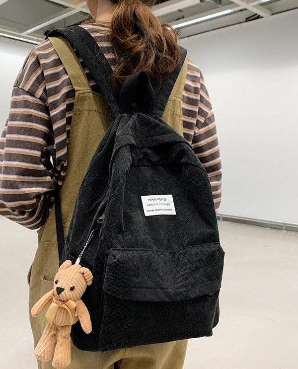Bear Corduroy School Backpack