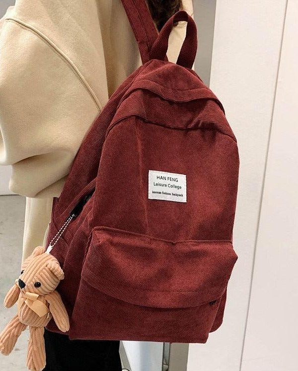 Bear Corduroy School Backpack
