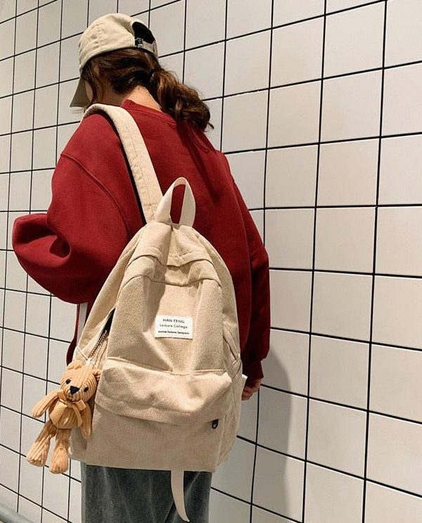 Bear Corduroy School Backpack