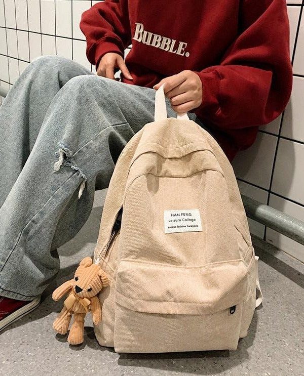 Bear Corduroy School Backpack