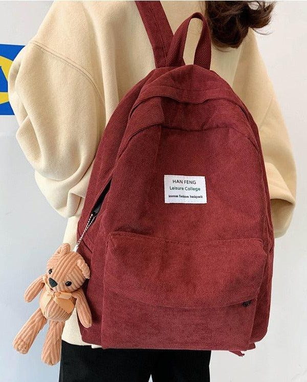 Bear Corduroy School Backpack