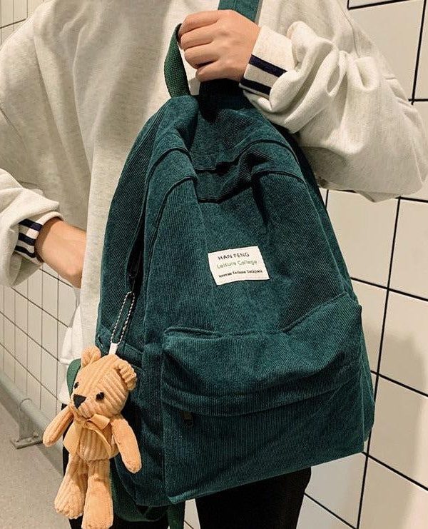 Bear Corduroy School Backpack