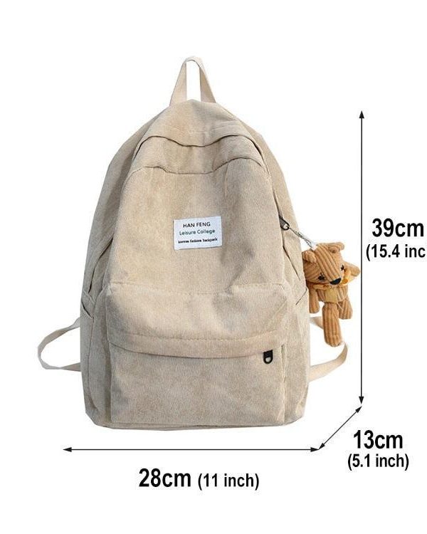 Bear Corduroy School Backpack