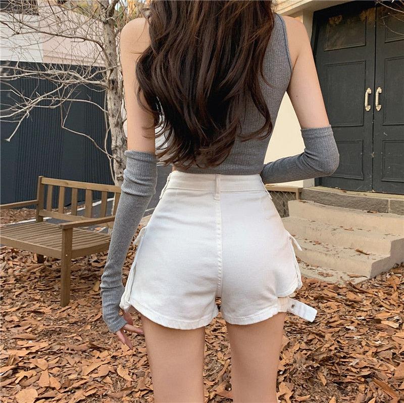 Belt Detail Cargo Denim Shorts Belt Detail Cargo Denim Shorts