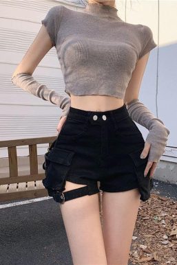 Belt Detail Cargo Denim Shorts