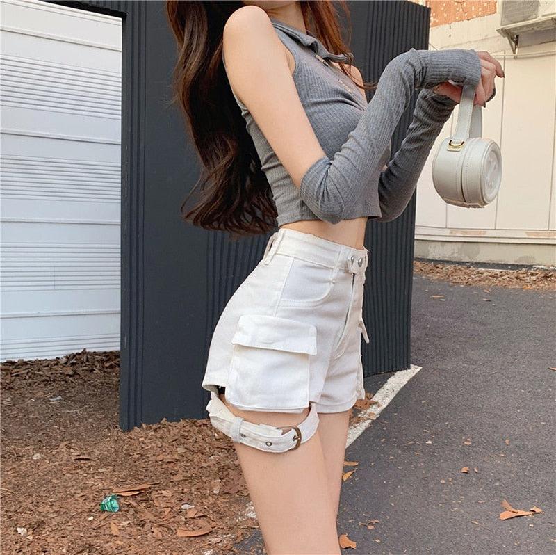 Belt Detail Cargo Denim Shorts Belt Detail Cargo Denim Shorts