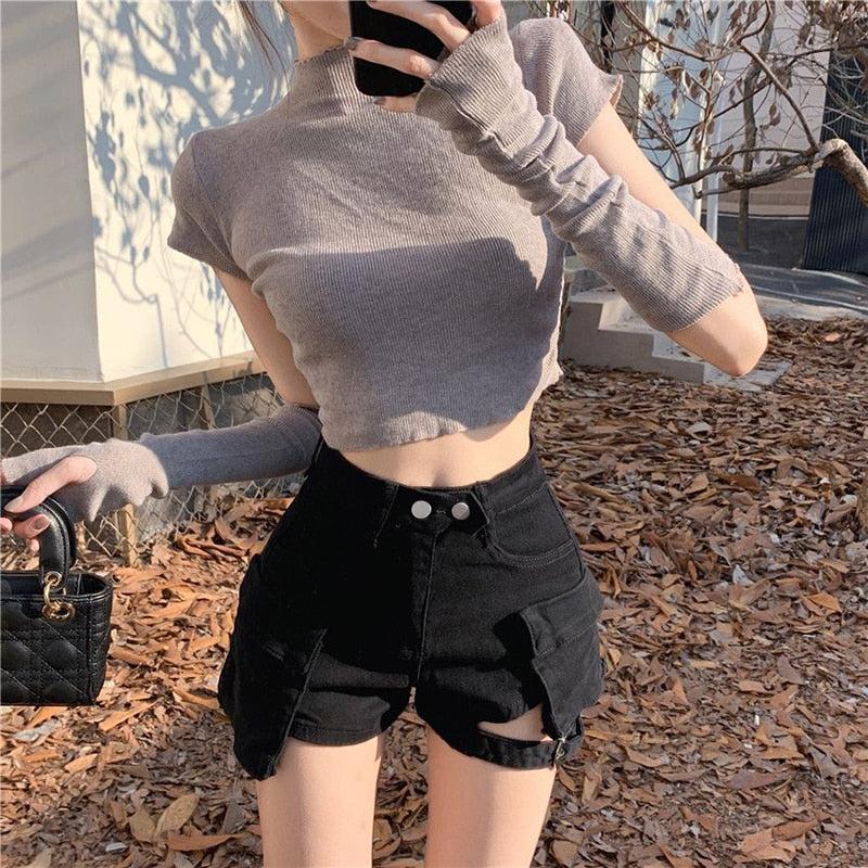 Belt Detail Cargo Denim Shorts Belt Detail Cargo Denim Shorts