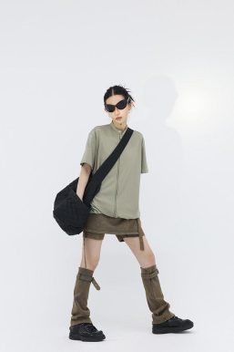 Belt Detail Denim Mini Skort With Leg Warmer